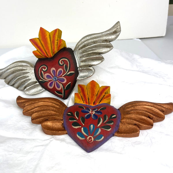 sugar skull Wood Floral Winged Hearts