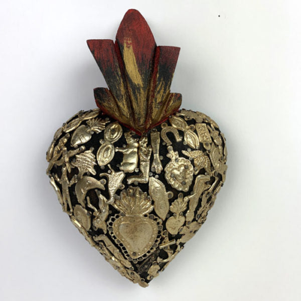 sugar skull Wood milagro encrusted hearts - X Large