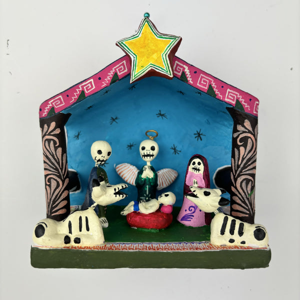 sugar skull Wooden Manger - 7 inch Nativity set