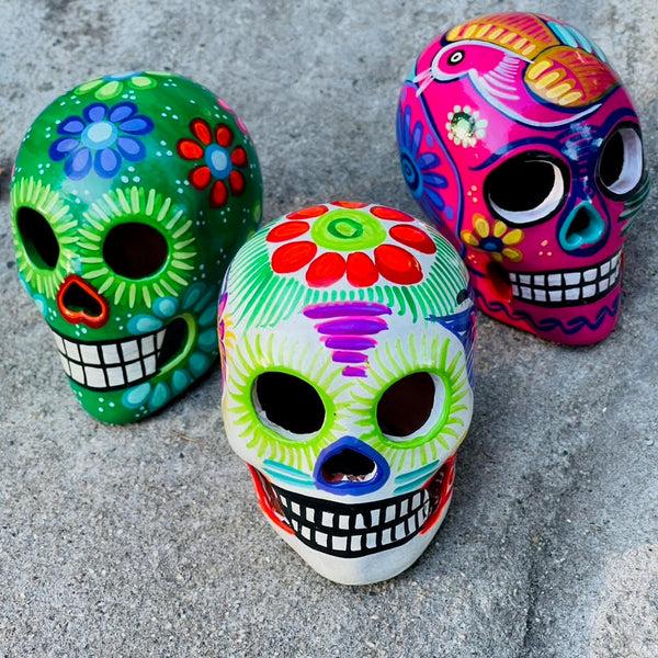 sugar skull Tropical Altar Skull - hand painted ceramic assorted colors