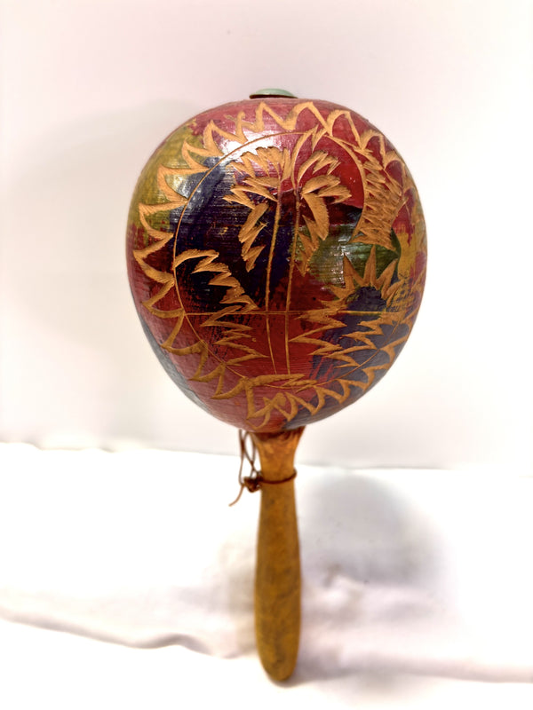 sugar skull Vintage Maraca - Hand Etched Palm Tree in Sun