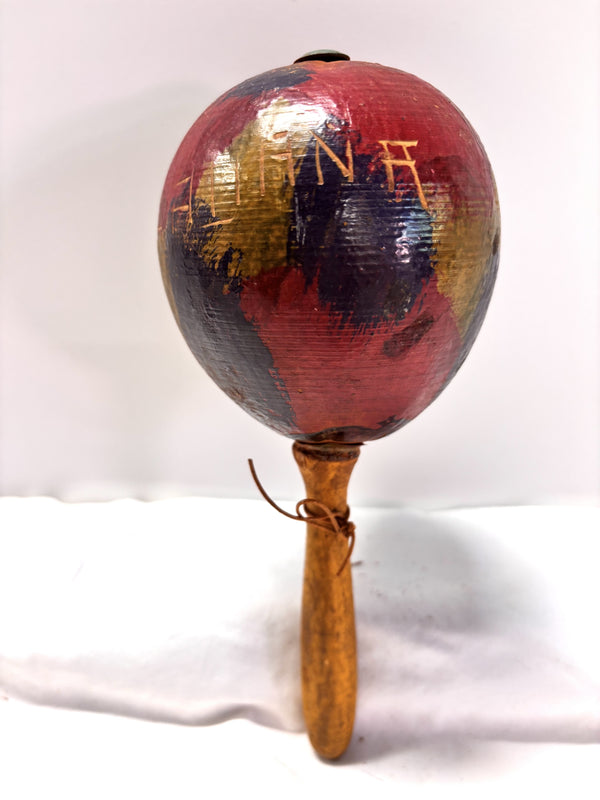 sugar skull Vintage Maraca - Hand Etched Village Hut in Sun