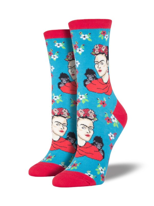 sugar skull Women’s Frida Monkey Socks – Peacock Blue
