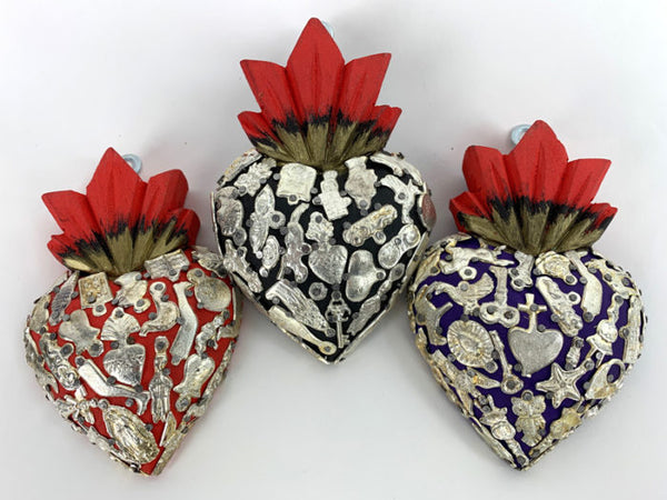 sugar skull Wood Milagro Encrusted Hearts - 5 inch Medium