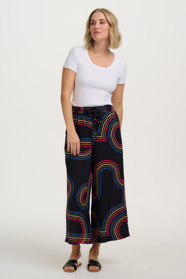 sugarhill brighton Ameera Cropped Wide Leg Trousers - Black Retro Racer