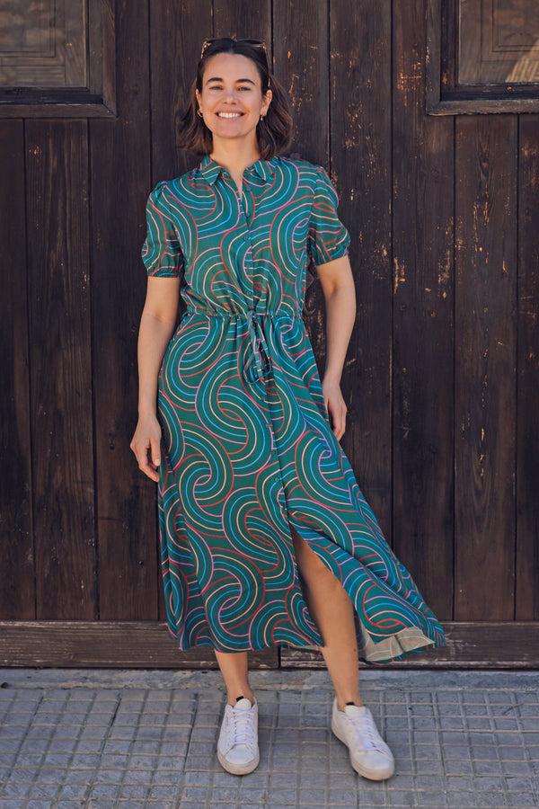 sugarhill brighton Cassandra Midi Shirt Dress - Green Concentric Circles sugarhill brighton Cassandra Midi Shirt Dress - Green Concentric Circles
