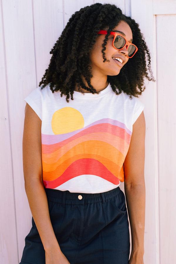 Sugarhill Brighton Chrissy Relaxed Tank T-Shirt - Off-White Sunshine In My Pocket