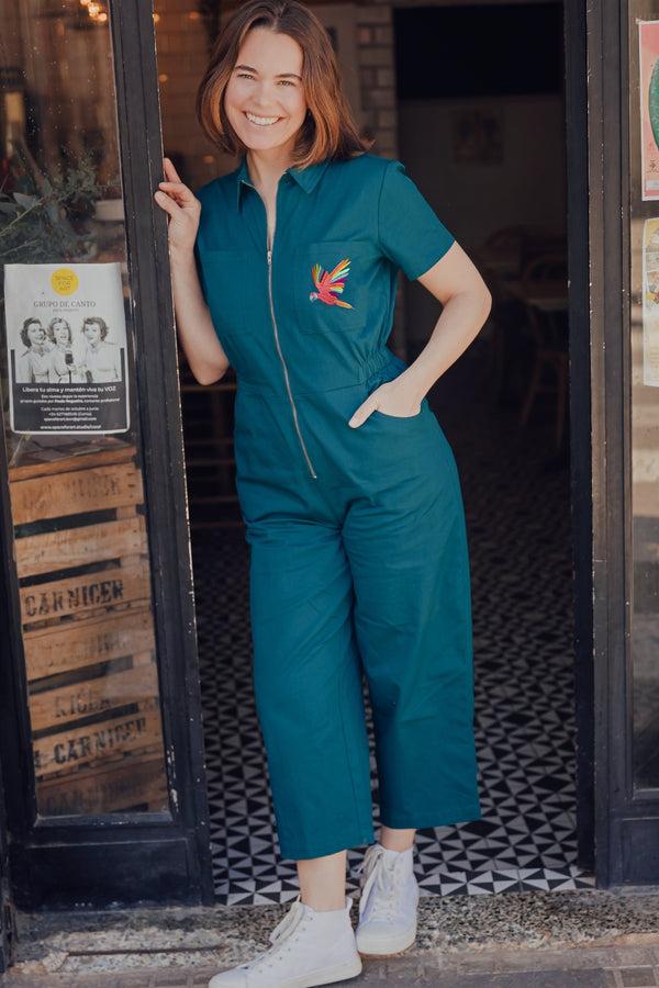 Sugarhill Brighton Cora Cropped Jumpsuit - Petrol Navy Ikat Leopard
