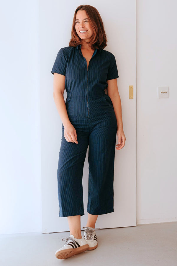 Sugarhill Brighton Cora Cropped Jumpsuit - Petrol Navy Ikat Leopard