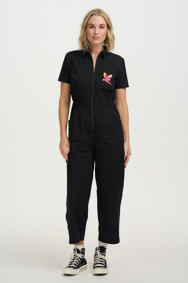 Sugarhill Brighton Cora Cropped Jumpsuit - Petrol Navy Ikat Leopard