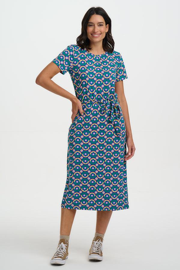 Sugarhill Brighton Flissy Jersey Midi Dress - Black Jurassic Jive Rainbow