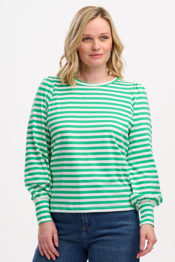 sugarhill brighton Griselda Jersey Top - Green/Off-White Stripe