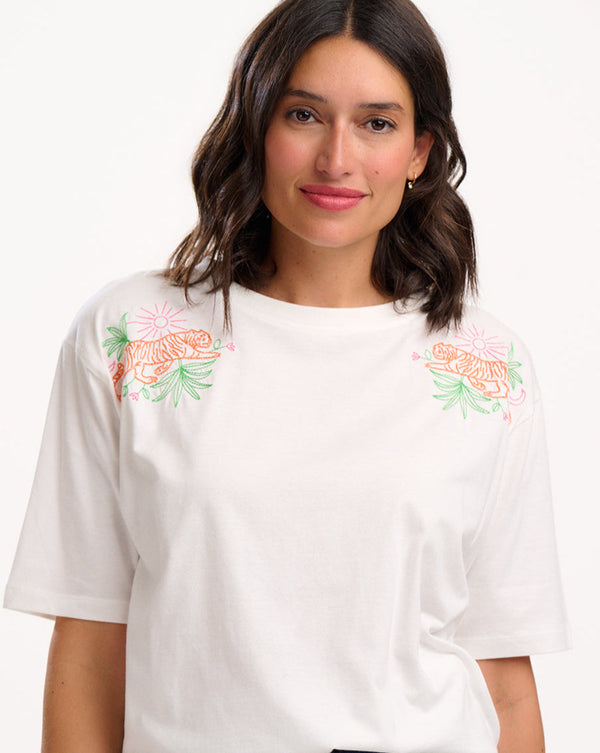 Sugarhill Brighton Kinsley Relaxed T-Shirt - Off White Mirrored Jungle