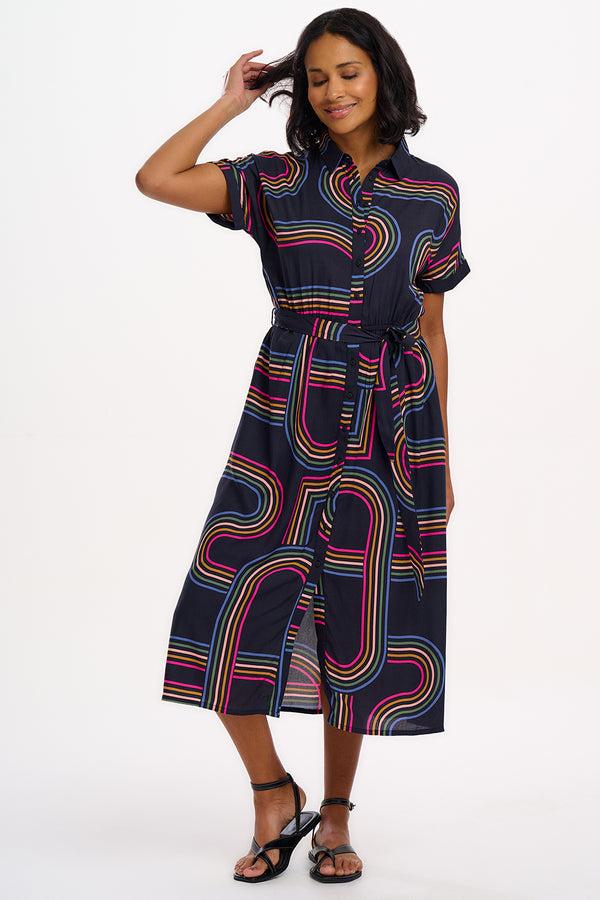 sugarhill brighton Leigh Midi Shirt Dress - Black Retro Racer sugarhill brighton Leigh Midi Shirt Dress - Black Retro Racer