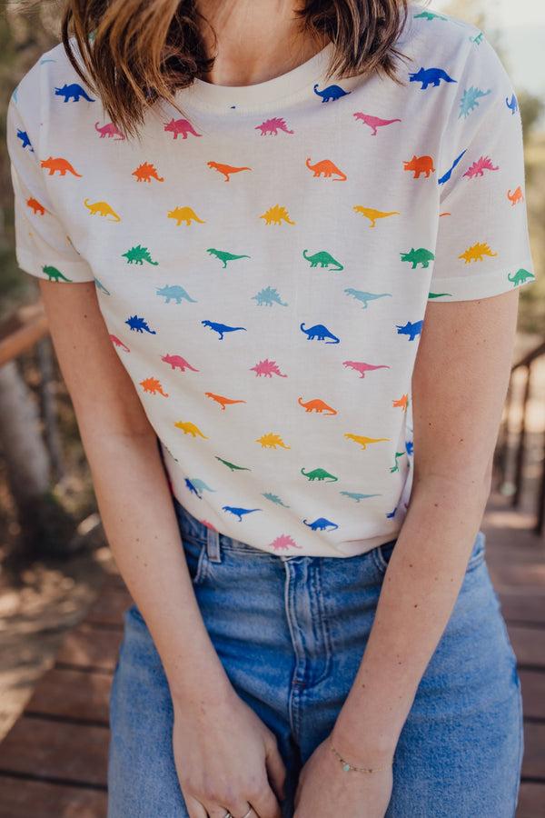 sugarhill brighton Maggie T-Shirt - Off-White/Blue Leopard Spots