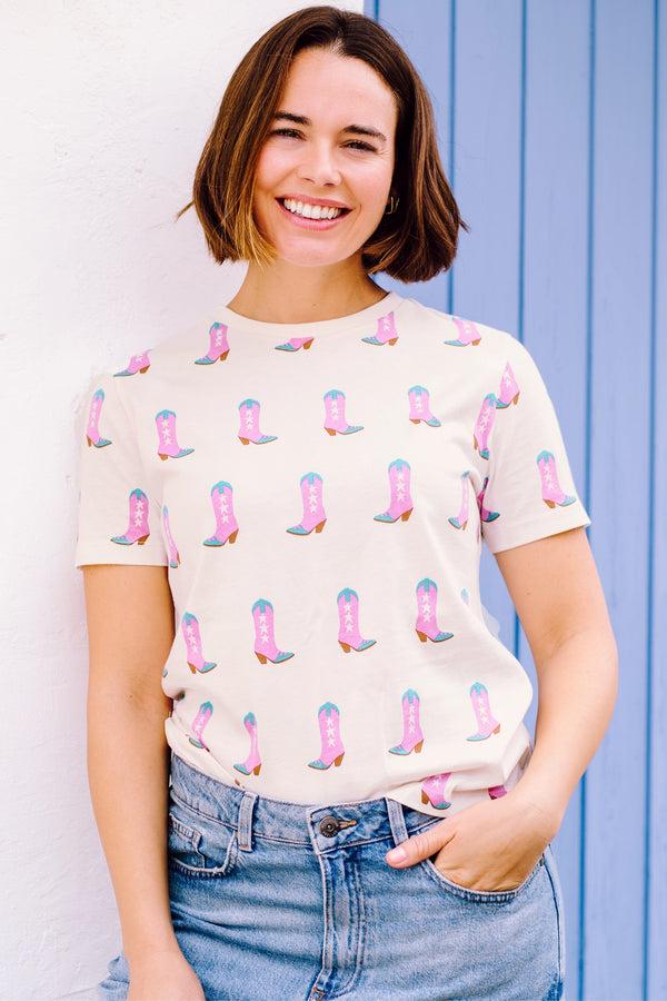 Sugarhill Brighton Maggie T-shirt - Off-White/Navy Leopard Embroidery