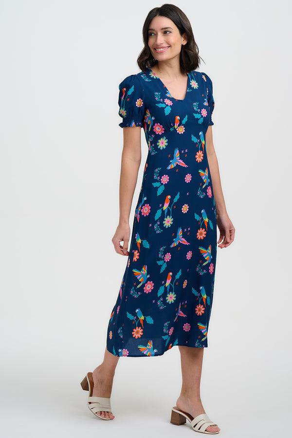 Sugarhill Brighton Maryjane Midi Dress - Black Rainbow Sprigs