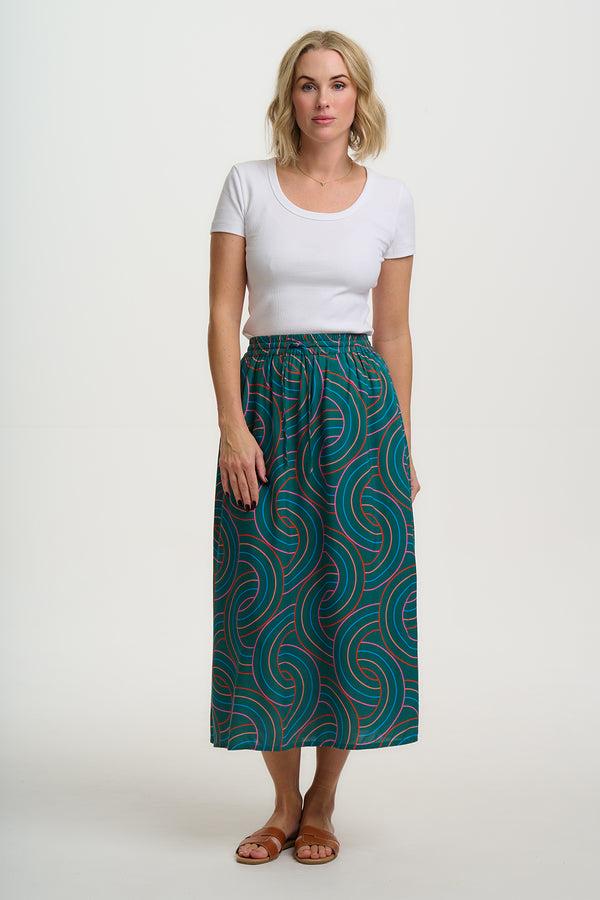 Sugarhill Brighton Melody Midi Skirt - Black Rainbow Sprigs