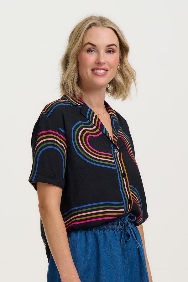 Sugarhill Brighton Odele Shirt - Black Rainbow Parrots