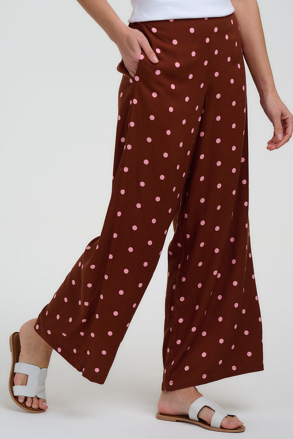 Sugarhill Brighton Patsy Palazzo Trousers - Brown Pink Polka