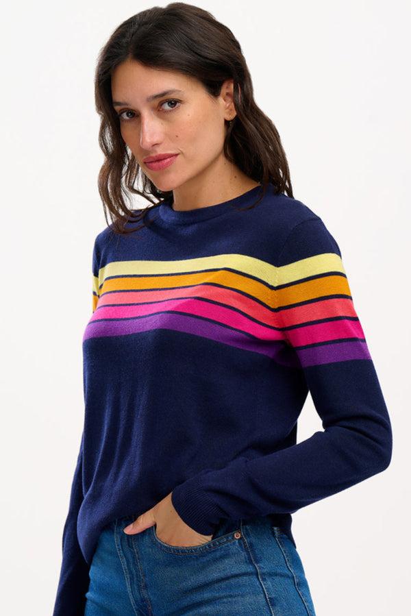 sugarhill Brighton Rita Jumper - Navy/Green Rainbow Split