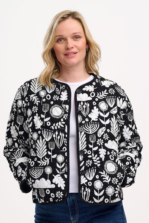 Sugarhill Brighton Rocco Quilted Jacket - Monochrome Folk Floral