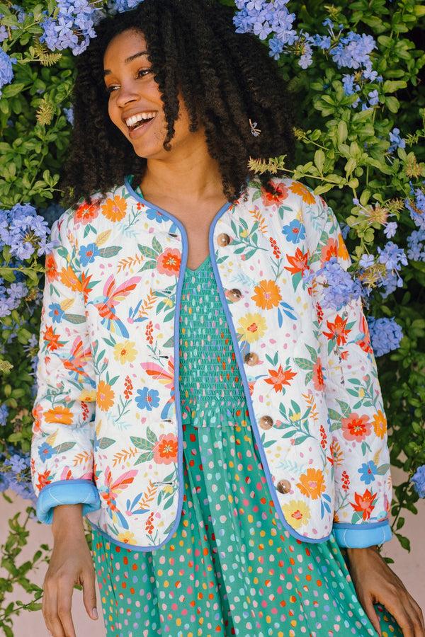 sugarhill brighton Rocco Quilted Jacket - Off-White Tropical Hummingbird