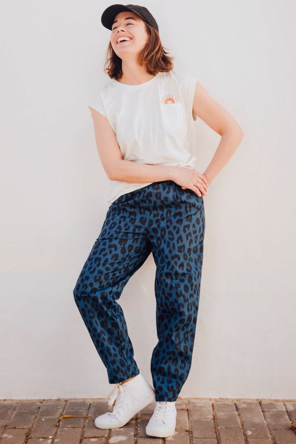 sugarhill brighton Romney Trousers - Petrol Navy Ikat Leopard