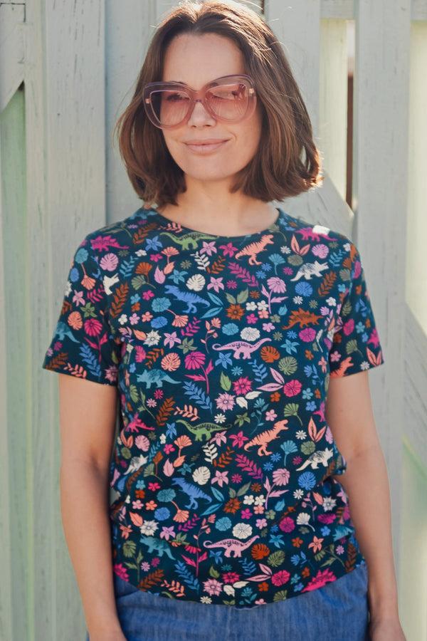 sugarhill brighton Ronah Crew Neck T-Shirt - Teal/Multi Hidden Dinosaur sugarhill brighton Ronah Crew Neck T-Shirt - Teal/Multi Hidden Dinosaur