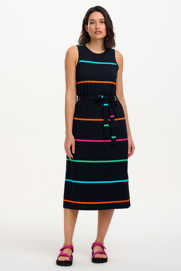sugarhill brighton Rory Racer Jersey Midi Dress - Black Spaced Eighties Stripe