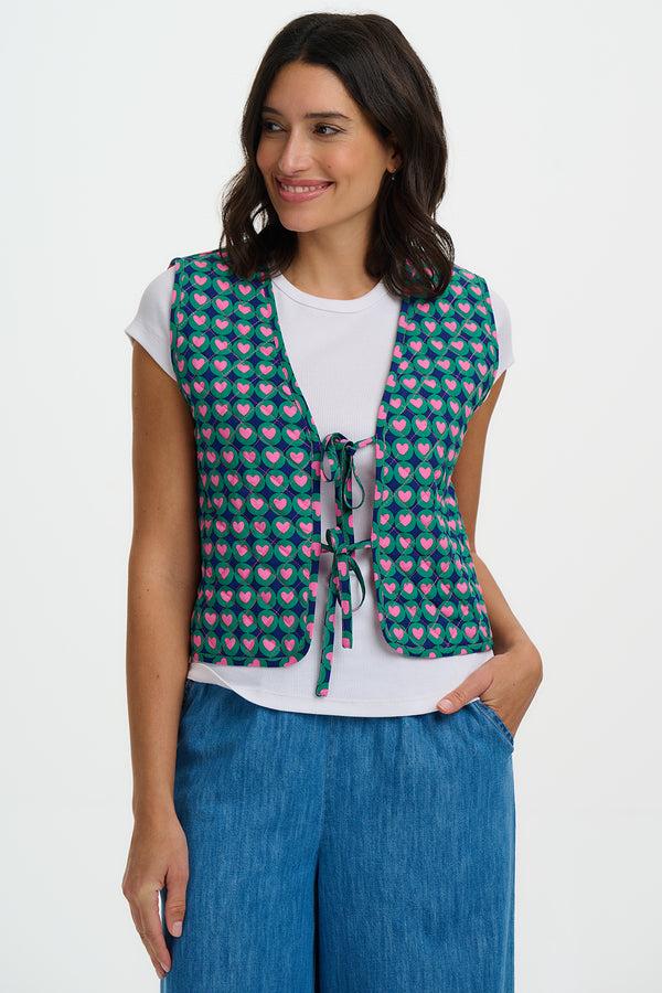 sugarhill brighton Vander Quilted Waistcoat - Navy Heart Tile