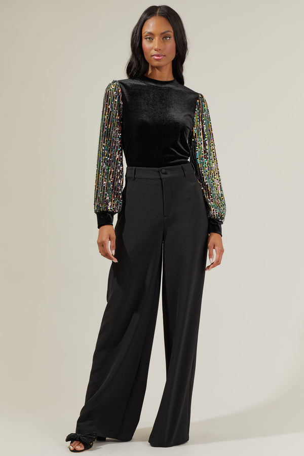 Sugarlips Abby Velvet Mock Neck Sequin Balloon Sleeve Blouse
