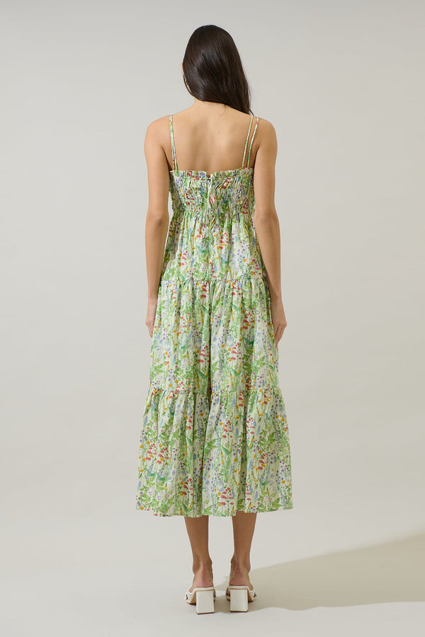 Sugarlips Abery Floral Gennie Smocked Tiered Midi Dress
