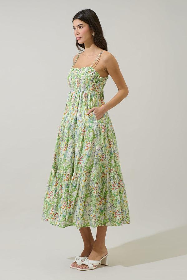 Sugarlips Abery Floral Gennie Smocked Tiered Midi Dress