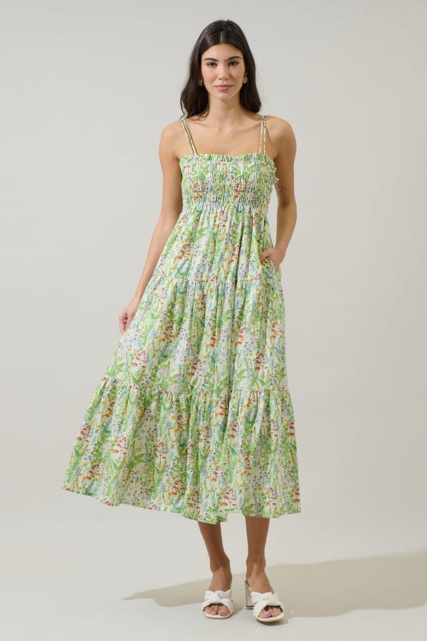 sugarlips Abery Floral Gennie Smocked Tiered Midi Dress