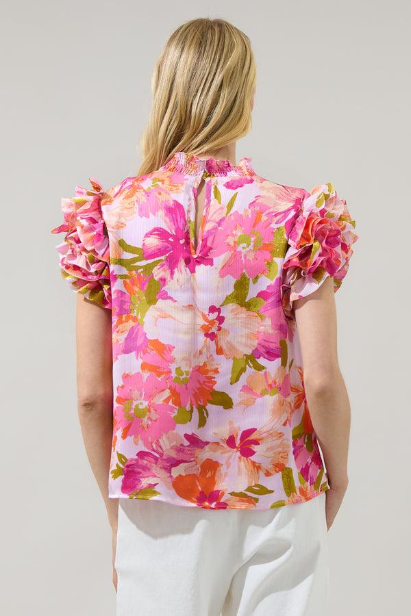 Sugarlips Abigal Floral Brenna Mock Neck Ruffle Blouse