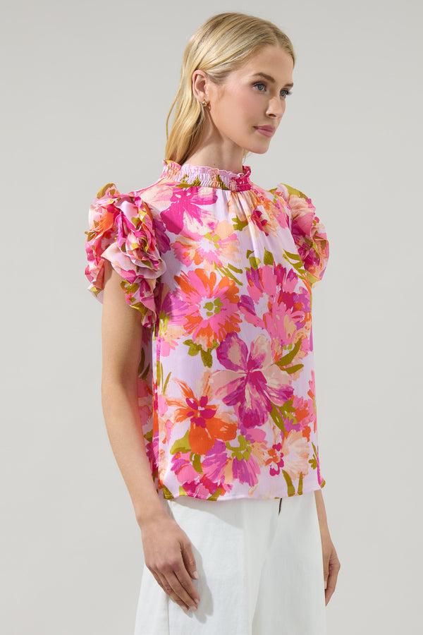 Sugarlips Abigal Floral Brenna Mock Neck Ruffle Blouse