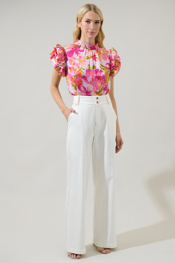 Sugarlips Abigal Floral Brenna Mock Neck Ruffle Blouse