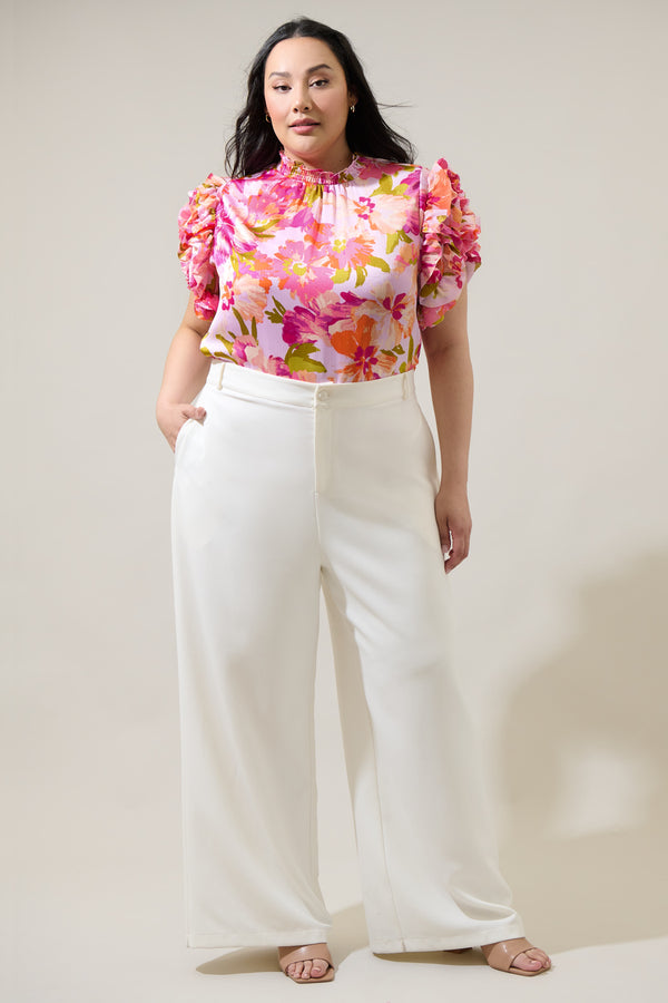 Sugarlips Abigal Floral Brenna Mock Neck Ruffle Blouse Curve