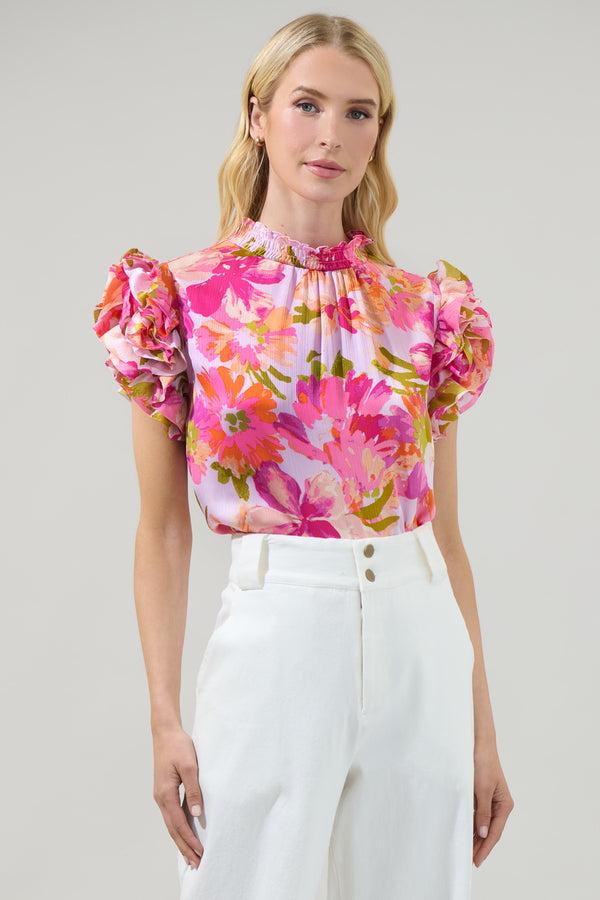 sugarlips Abigal Floral Brenna Mock Neck Ruffle Blouse