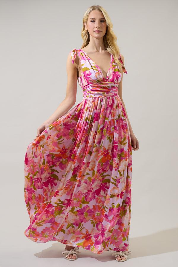 Sugarlips Abigal Floral Descanso Pleated Maxi Dress