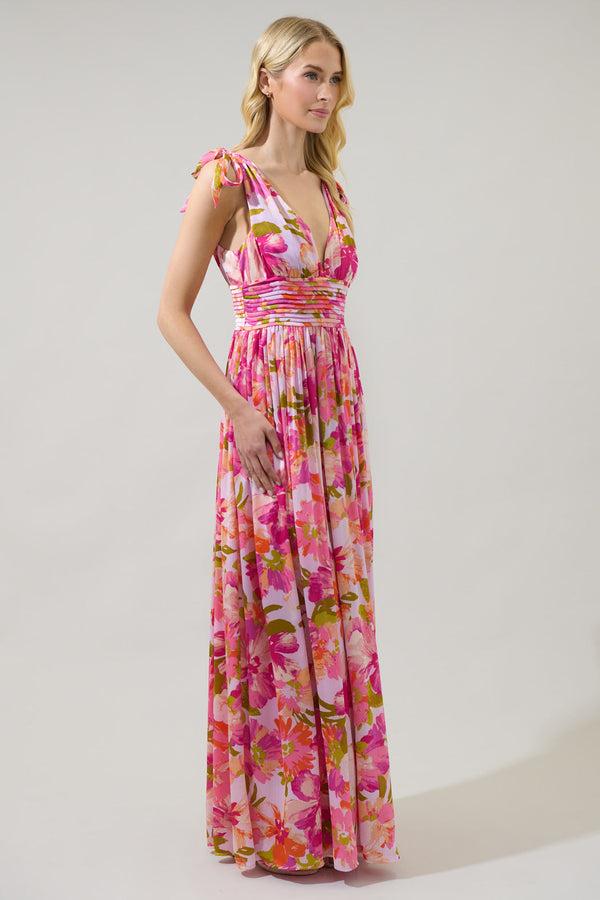 Sugarlips Abigal Floral Descanso Pleated Maxi Dress