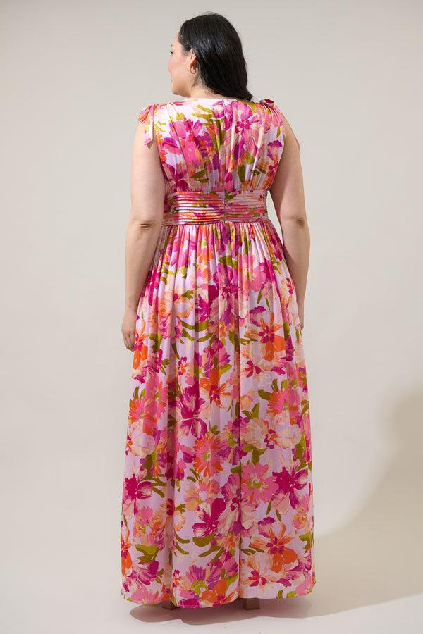 Sugarlips Abigal Floral Descanso Pleated Maxi Dress Curve