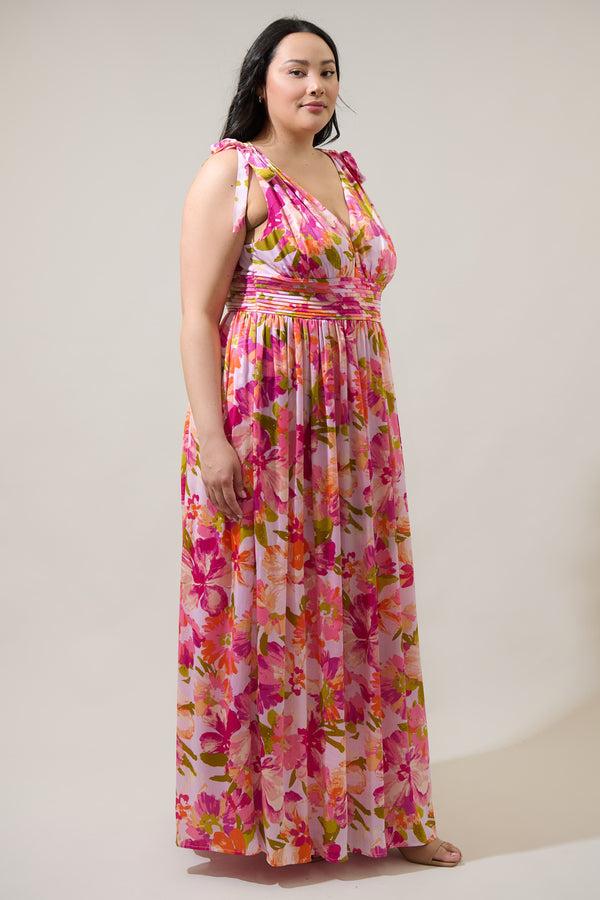 Sugarlips Abigal Floral Descanso Pleated Maxi Dress Curve