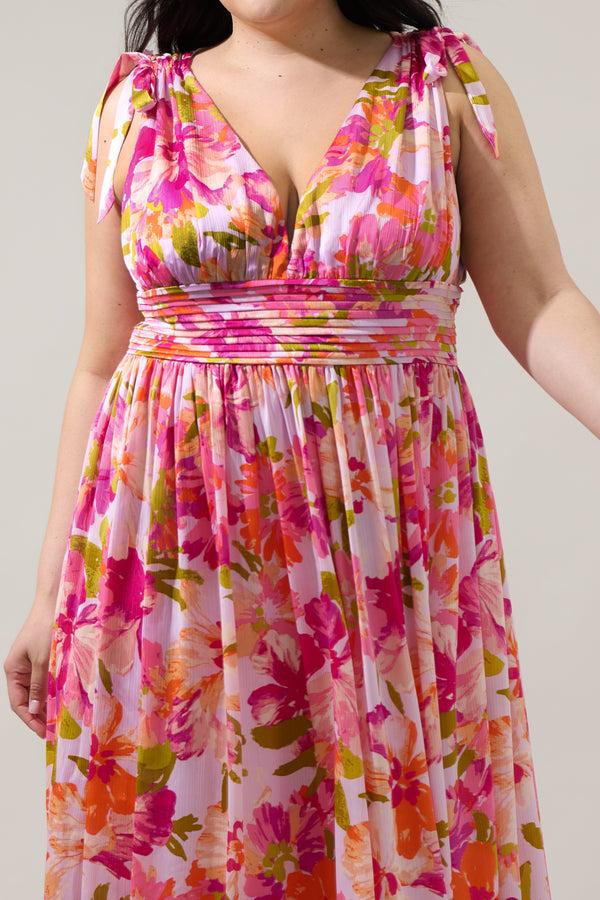 Sugarlips Abigal Floral Descanso Pleated Maxi Dress Curve