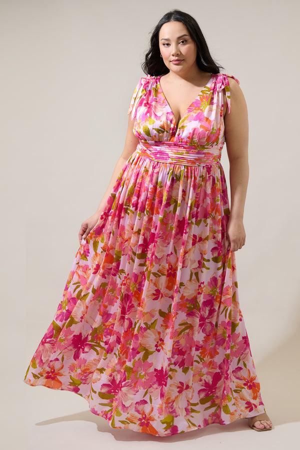 sugarlips Abigal Floral Descanso Pleated Maxi Dress Curve