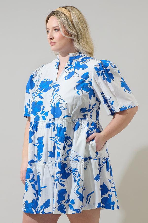 Sugarlips Aby Floral Dixie Split Neck Shift Dress Curve