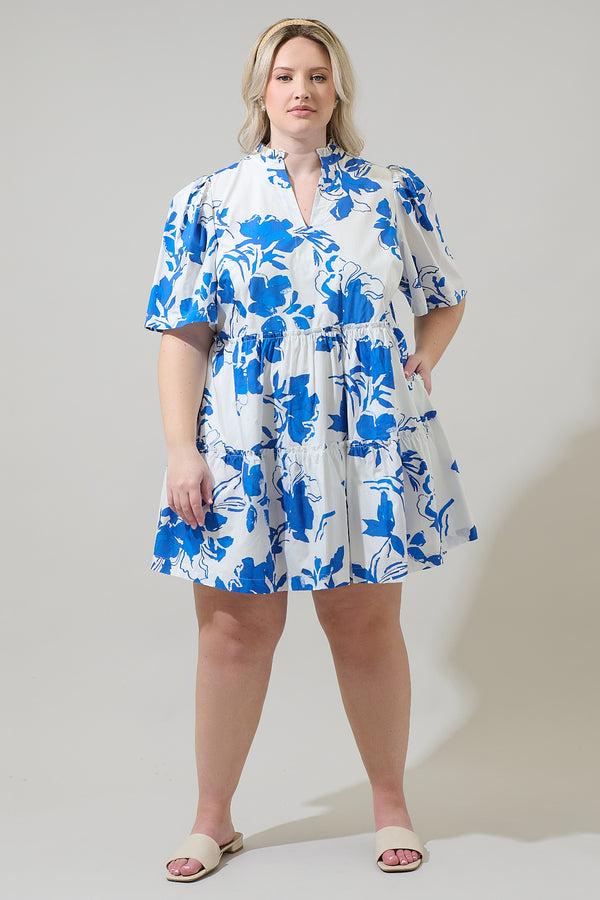 Sugarlips Aby Floral Dixie Split Neck Shift Dress Curve