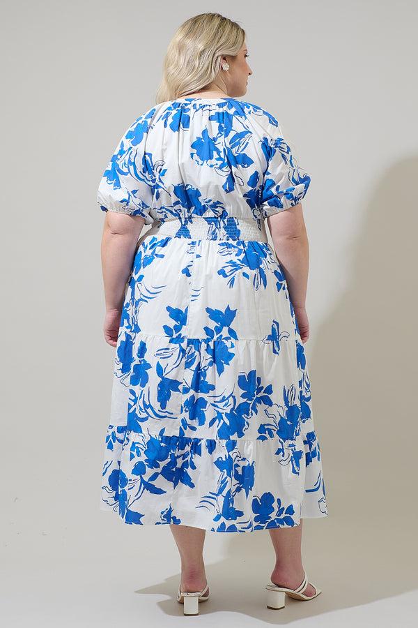 Sugarlips Aby Floral Hacienda Puff Sleeve Midi Dress Curve