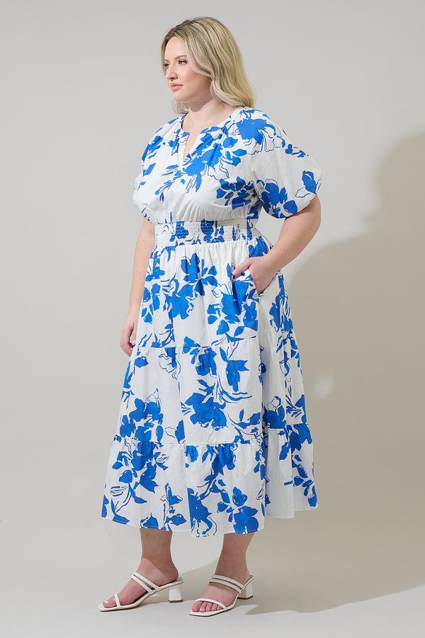 Sugarlips Aby Floral Hacienda Puff Sleeve Midi Dress Curve